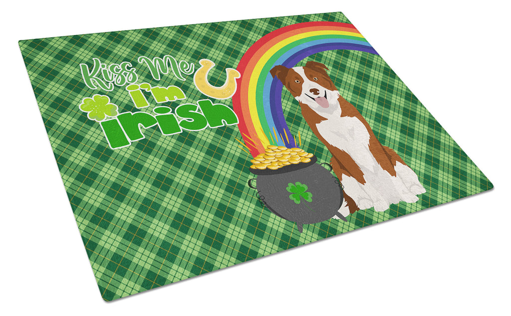 Red and White Border Collie St. Patrick's Day Cutting Board Tempered Glass Kitchen Cutting Surface, Heat Resistant Chopping, Non-Slip Feet, Food Prep & Serving