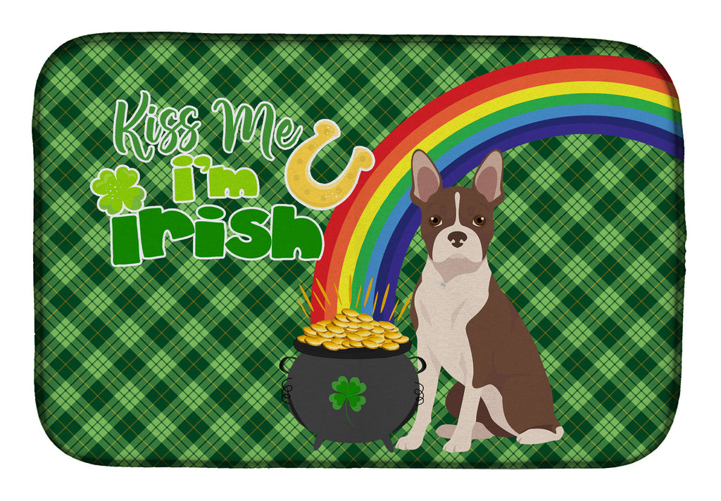 Red Boston Terrier St. Patrick's Day Dish Drying Mat Absorbent Dish Drying Mat Pad for Kitchen Counter Dish Drainer Mat for Countertop, 14 x 21", Multicolor