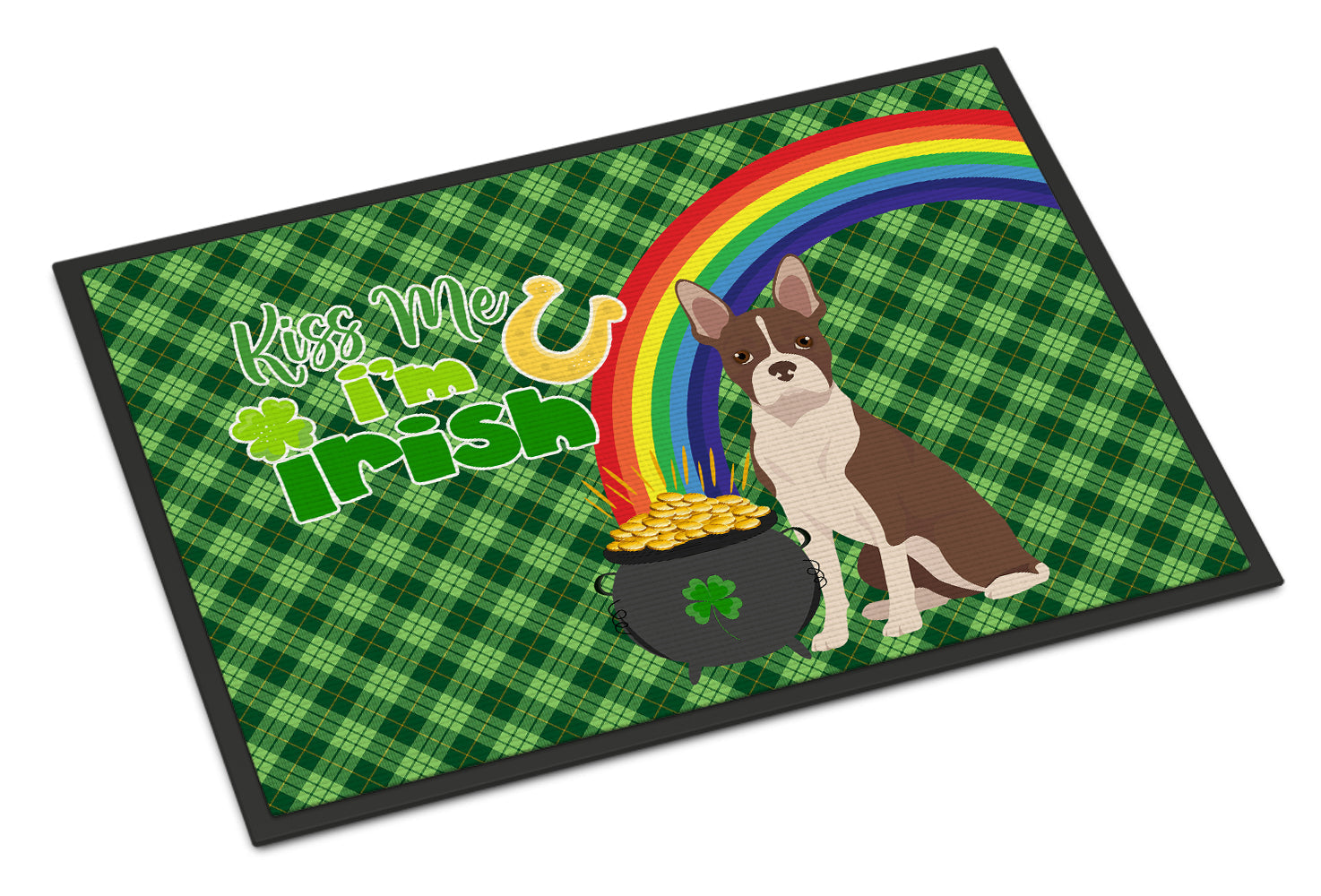 Red Boston Terrier St. Patrick's Day Doormat Indoor Outdoor 24H X 36W Front Door Mat Rugs for Entryway, Non Slip Washable Low Pile,