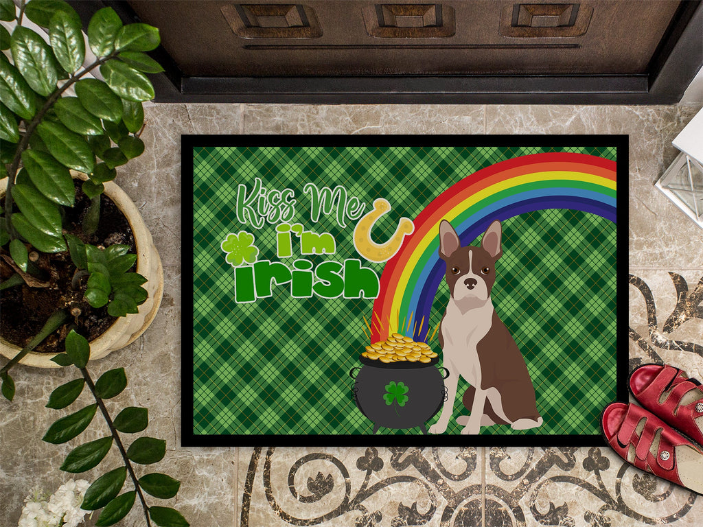 Red Boston Terrier St. Patrick's Day Doormat Indoor Outdoor 24H X 36W Front Door Mat Rugs for Entryway, Non Slip Washable Low Pile,
