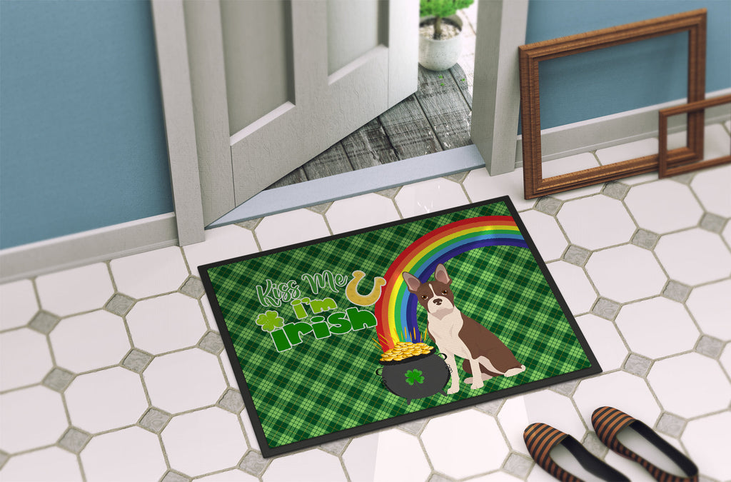 Red Boston Terrier St. Patrick's Day Doormat Indoor Outdoor 24H X 36W Front Door Mat Rugs for Entryway, Non Slip Washable Low Pile,