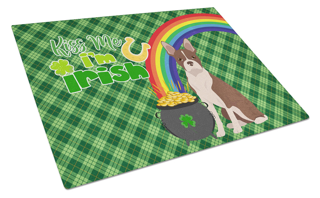 Red Boston Terrier St. Patrick's Day Cutting Board Tempered Glass Kitchen Cutting Surface, Heat Resistant Chopping, Non-Slip Feet, Food Prep & Serving