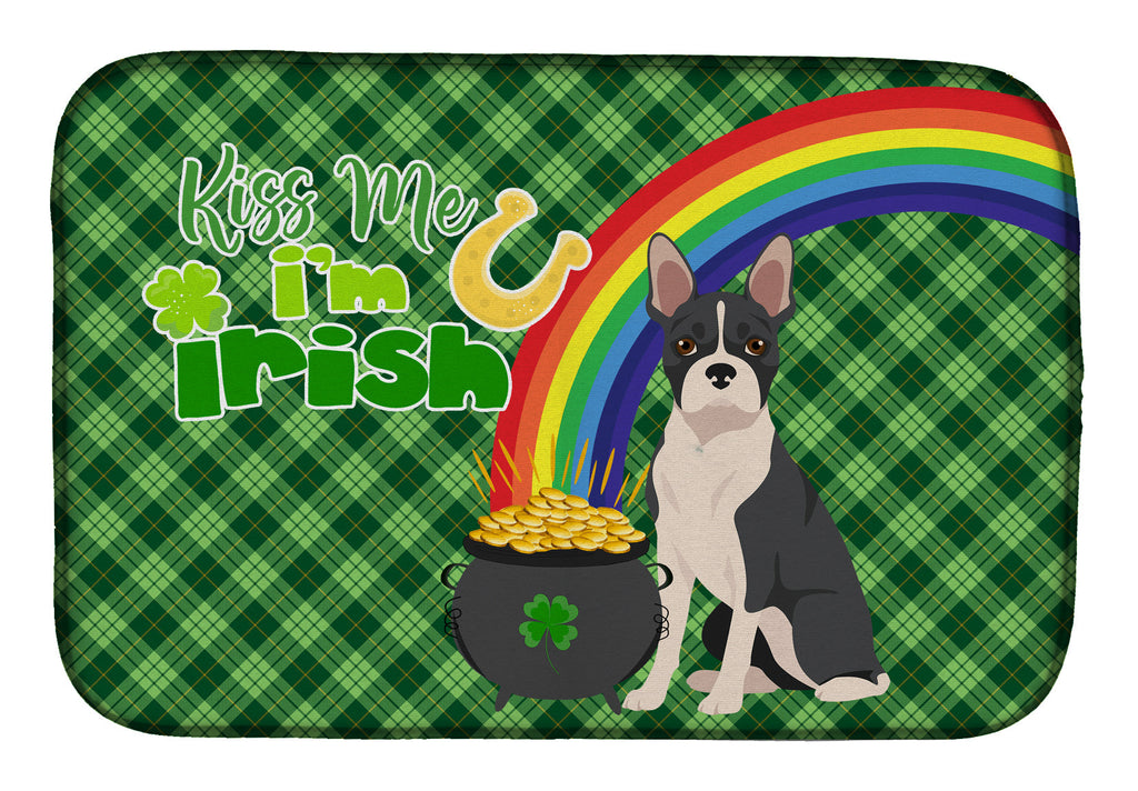 Black Boston Terrier St. Patrick's Day Dish Drying Mat Absorbent Dish Drying Mat Pad for Kitchen Counter Dish Drainer Mat for Countertop, 14 x 21", Multicolor