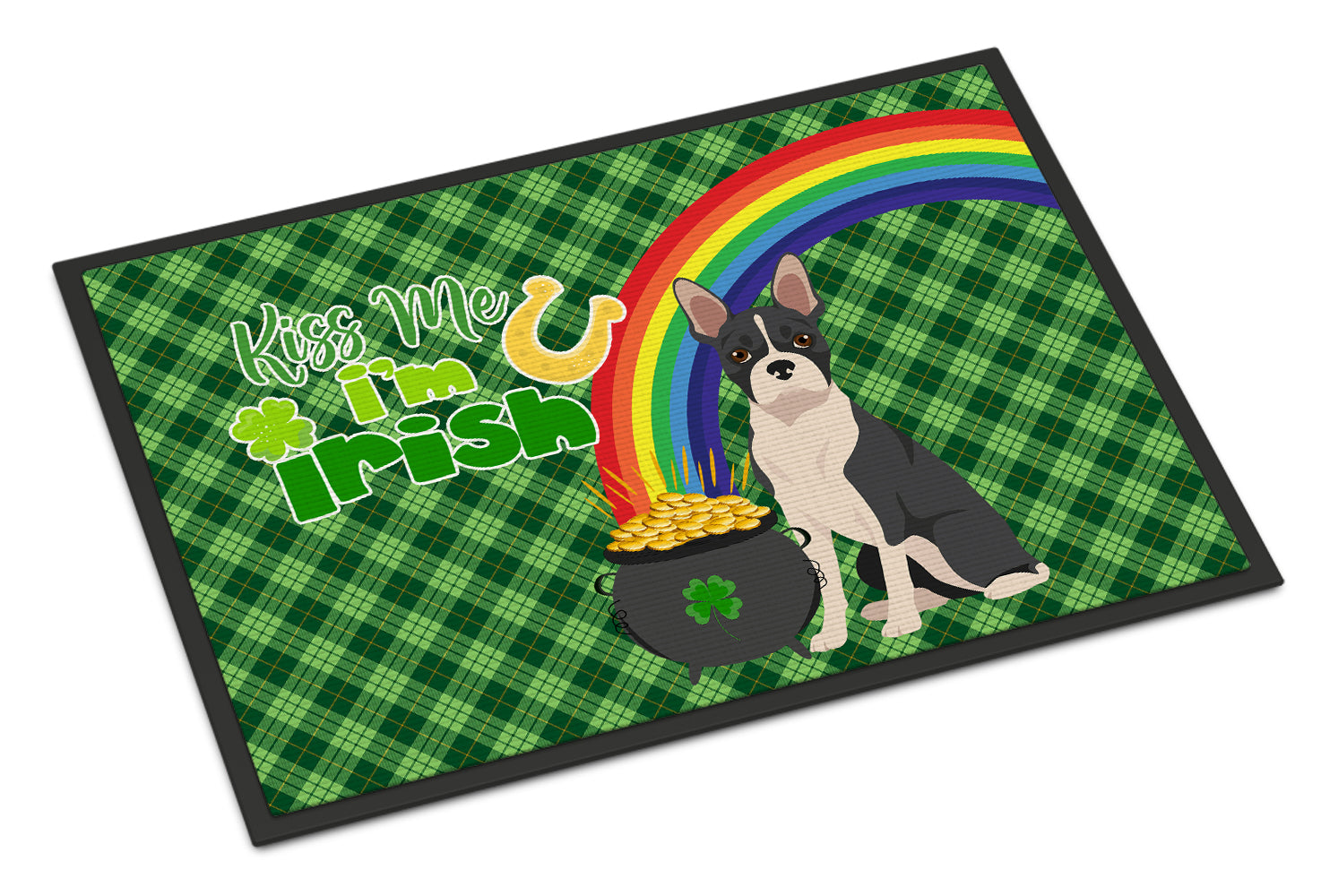 Black Boston Terrier St. Patrick's Day Doormat Indoor Outdoor 24H X 36W Front Door Mat Rugs for Entryway, Non Slip Washable Low Pile,