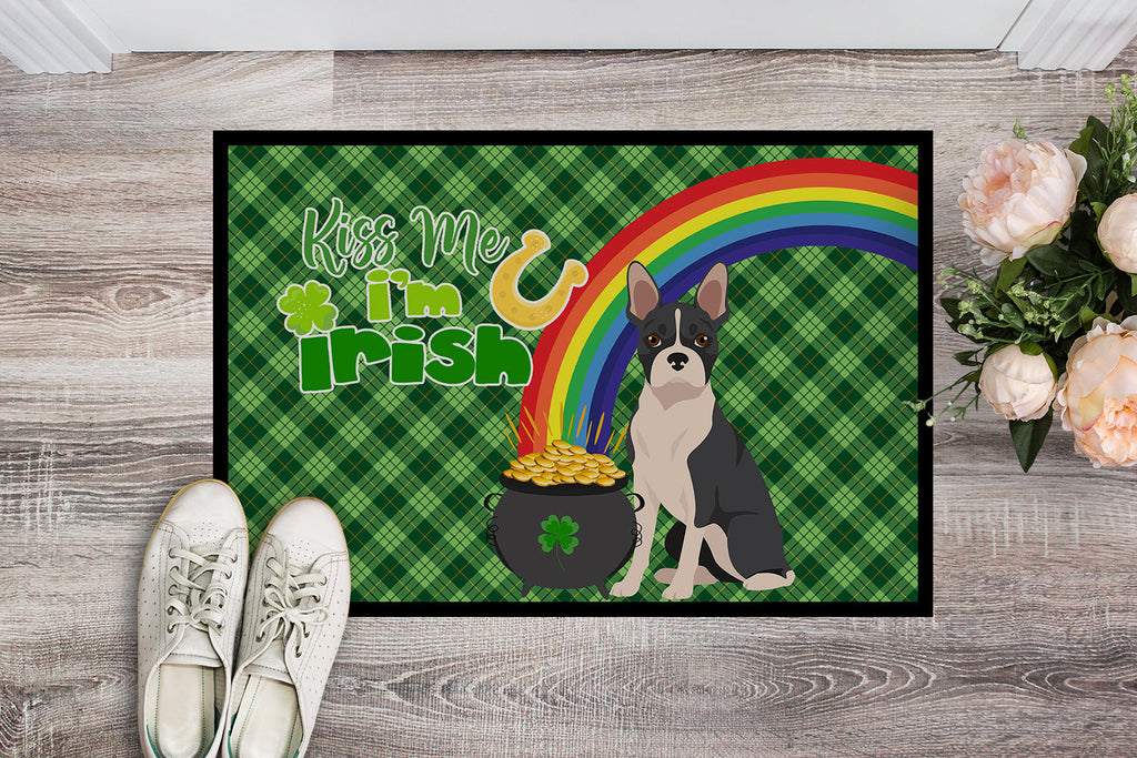 Black Boston Terrier St. Patrick's Day Doormat Indoor Outdoor 24H X 36W Front Door Mat Rugs for Entryway, Non Slip Washable Low Pile,