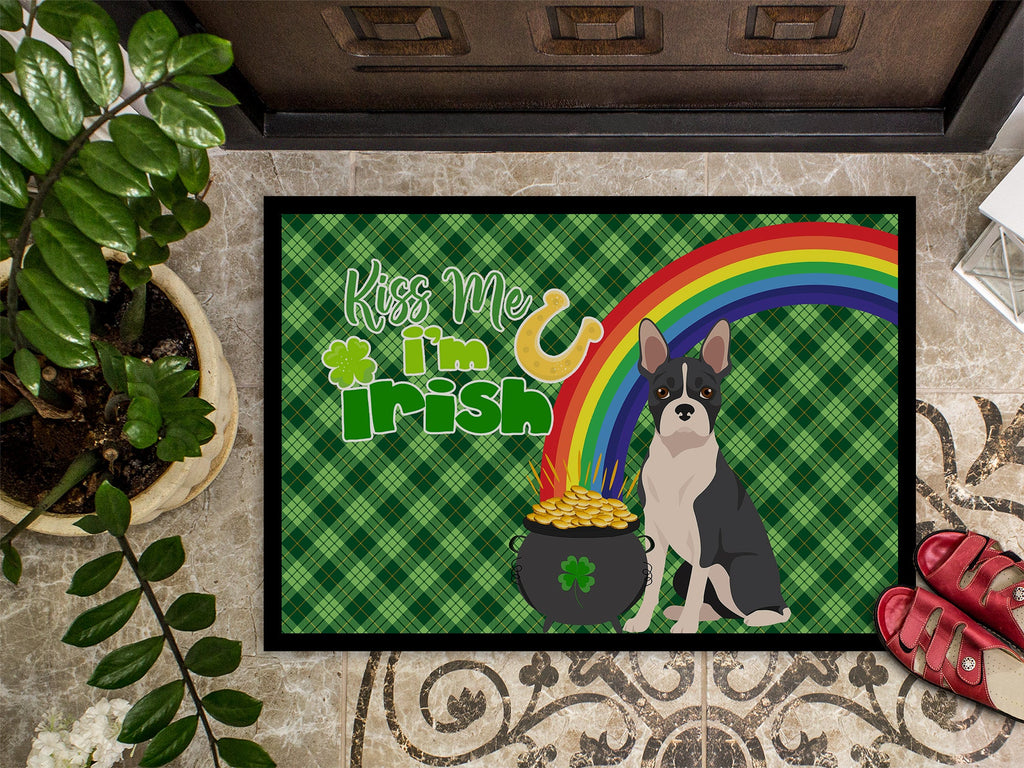 Black Boston Terrier St. Patrick's Day Doormat Indoor Outdoor 24H X 36W Front Door Mat Rugs for Entryway, Non Slip Washable Low Pile,
