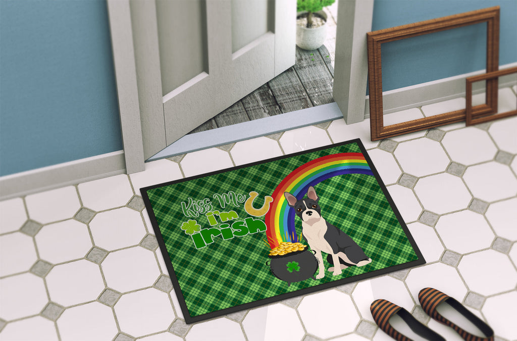 Black Boston Terrier St. Patrick's Day Doormat Indoor Outdoor 24H X 36W Front Door Mat Rugs for Entryway, Non Slip Washable Low Pile,
