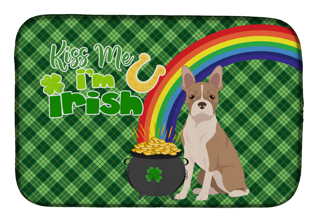 Fawn Boston Terrier St. Patrick's Day Dish Drying Mat Absorbent Dish Drying Mat Pad for Kitchen Counter Dish Drainer Mat for Countertop, 14 x 21", Multicolor