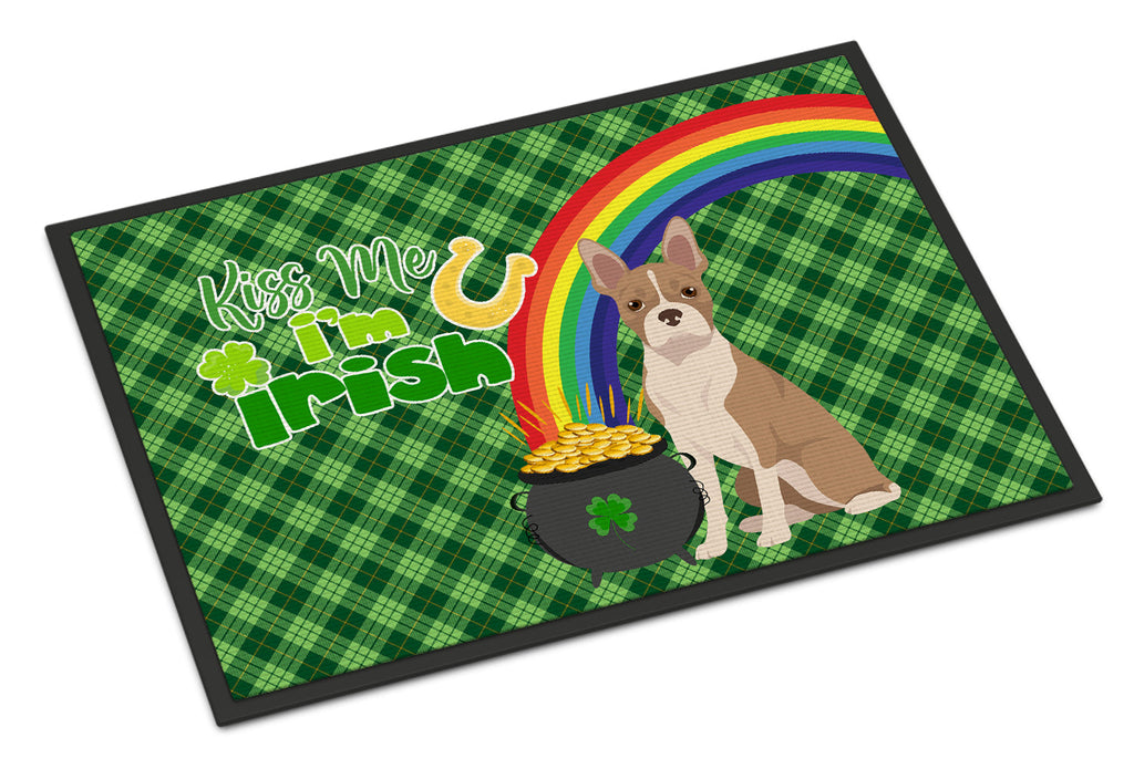 Fawn Boston Terrier St. Patrick's Day Doormat Indoor Outdoor 24H X 36W Front Door Mat Rugs for Entryway, Non Slip Washable Low Pile,