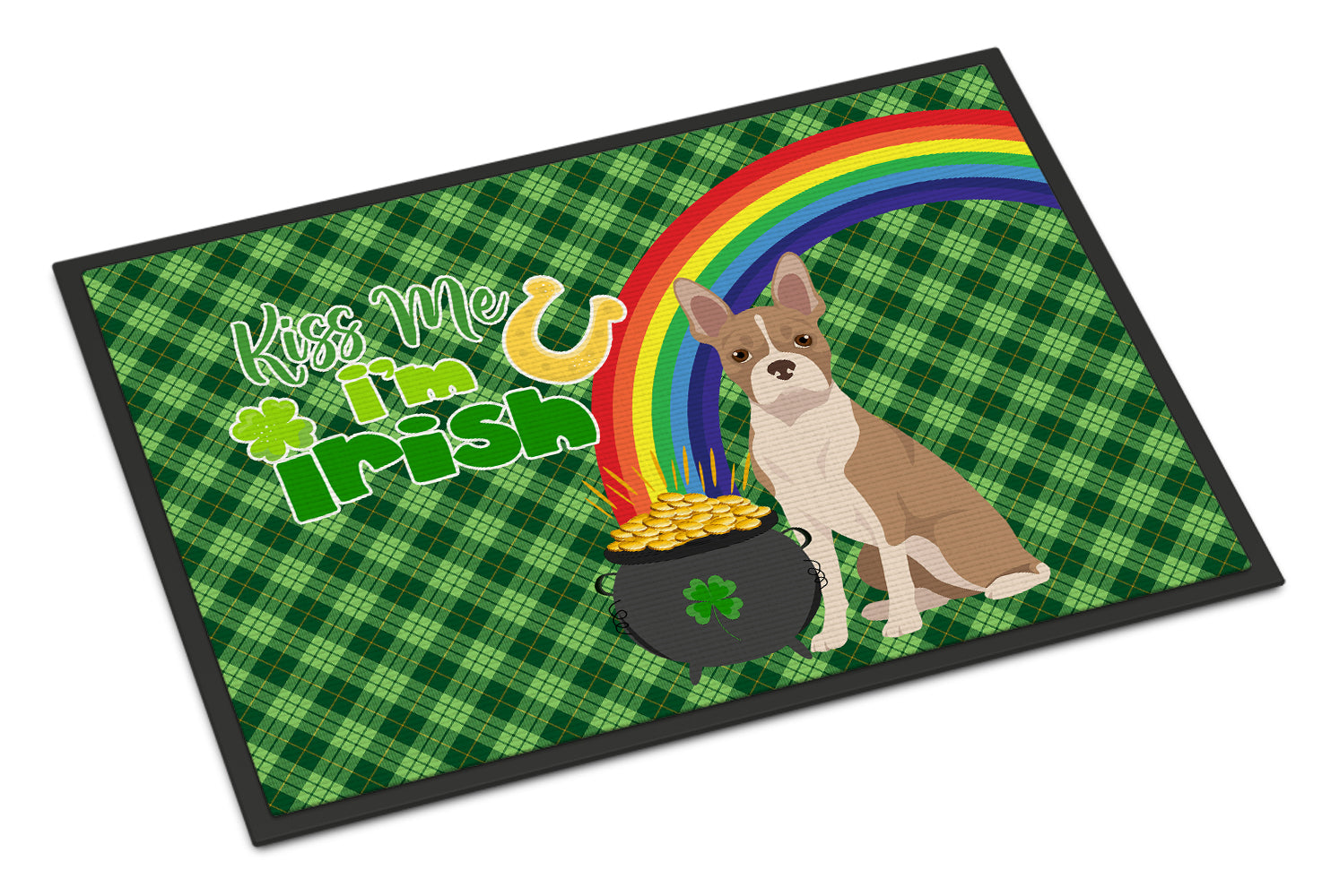 Fawn Boston Terrier St. Patrick's Day Doormat Indoor Outdoor 24H X 36W Front Door Mat Rugs for Entryway, Non Slip Washable Low Pile,
