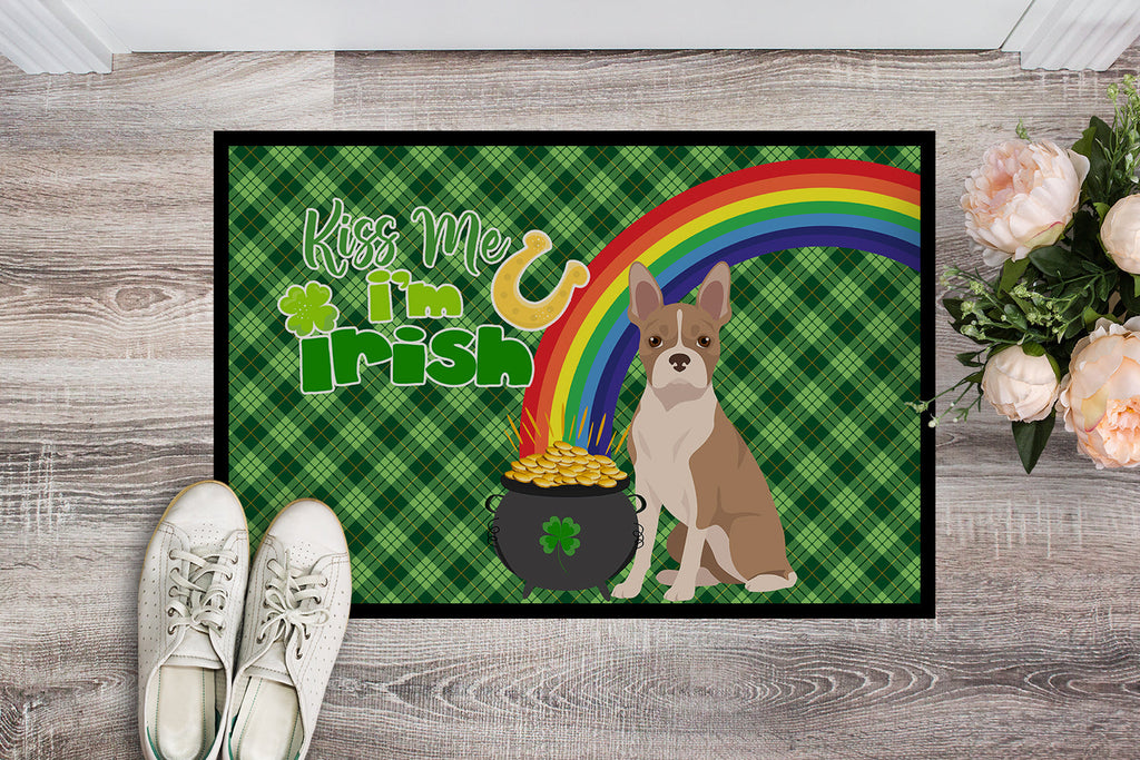 Fawn Boston Terrier St. Patrick's Day Doormat Indoor Outdoor 24H X 36W Front Door Mat Rugs for Entryway, Non Slip Washable Low Pile,