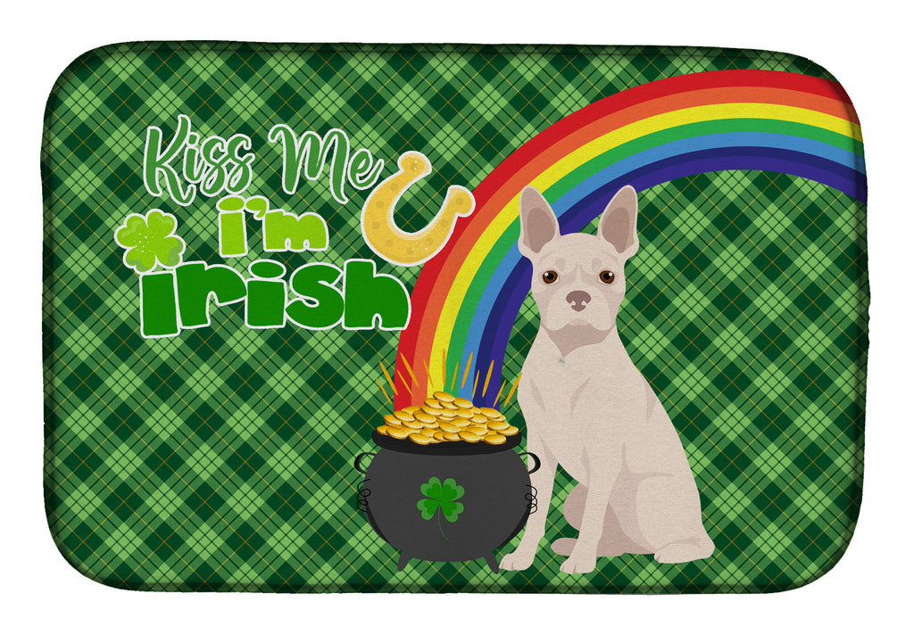 White Boston Terrier St. Patrick's Day Dish Drying Mat Absorbent Dish Drying Mat Pad for Kitchen Counter Dish Drainer Mat for Countertop, 14 x 21", Multicolor