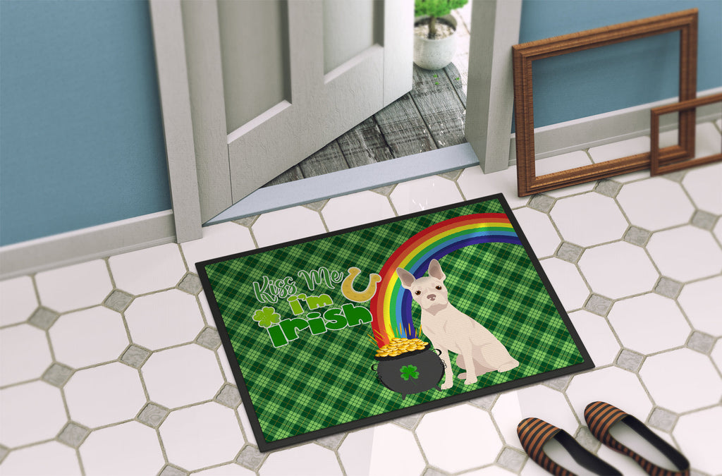 White Boston Terrier St. Patrick's Day Doormat Indoor Outdoor 24H X 36W Front Door Mat Rugs for Entryway, Non Slip Washable Low Pile,