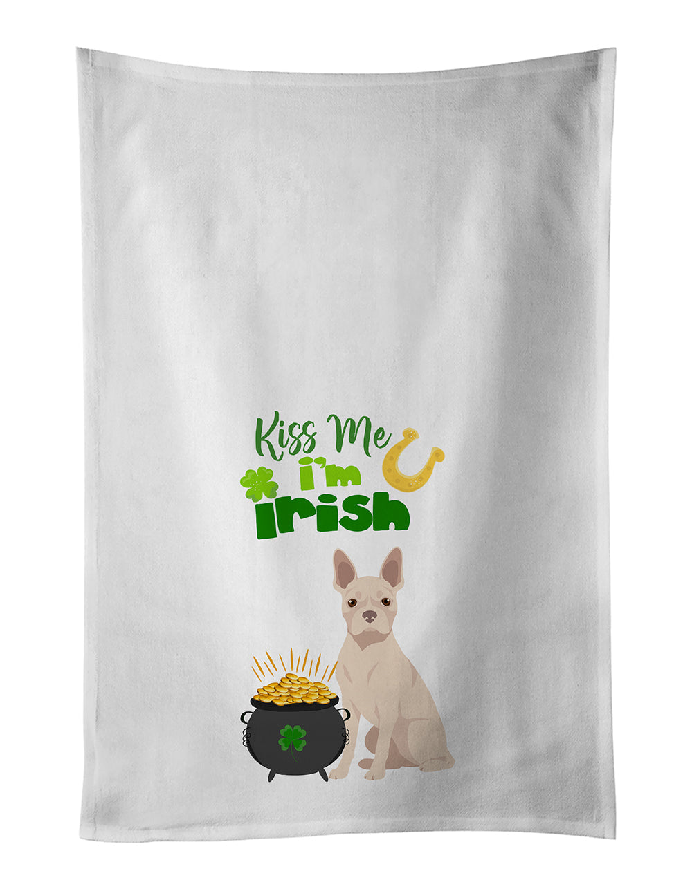 White Boston Terrier St. Patrick's Day Kitchen Towel Set of 2 White Dish Towels Decorative Bathroom Hand towel for Hand, Face, Hair, Yoga, Tea, Dishcloth, 19 X 28", White