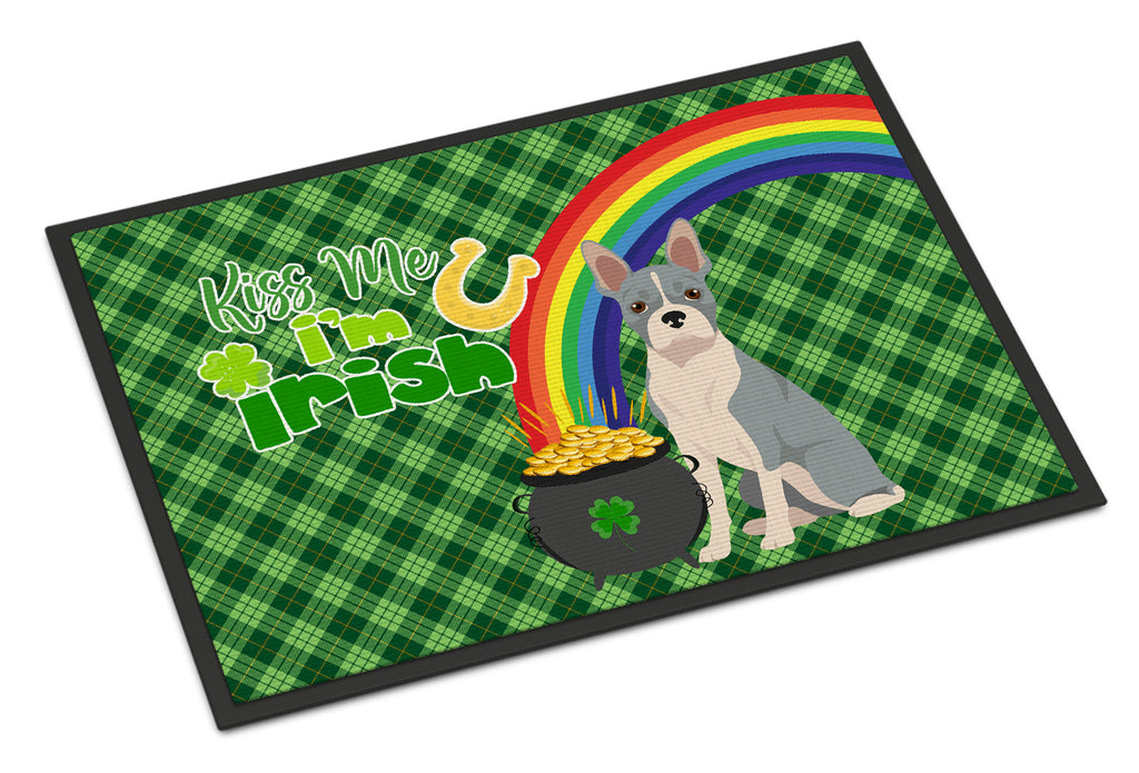 Blue Boston Terrier St. Patrick's Day Doormat Indoor Outdoor 24H X 36W Front Door Mat Rugs for Entryway, Non Slip Washable Low Pile,