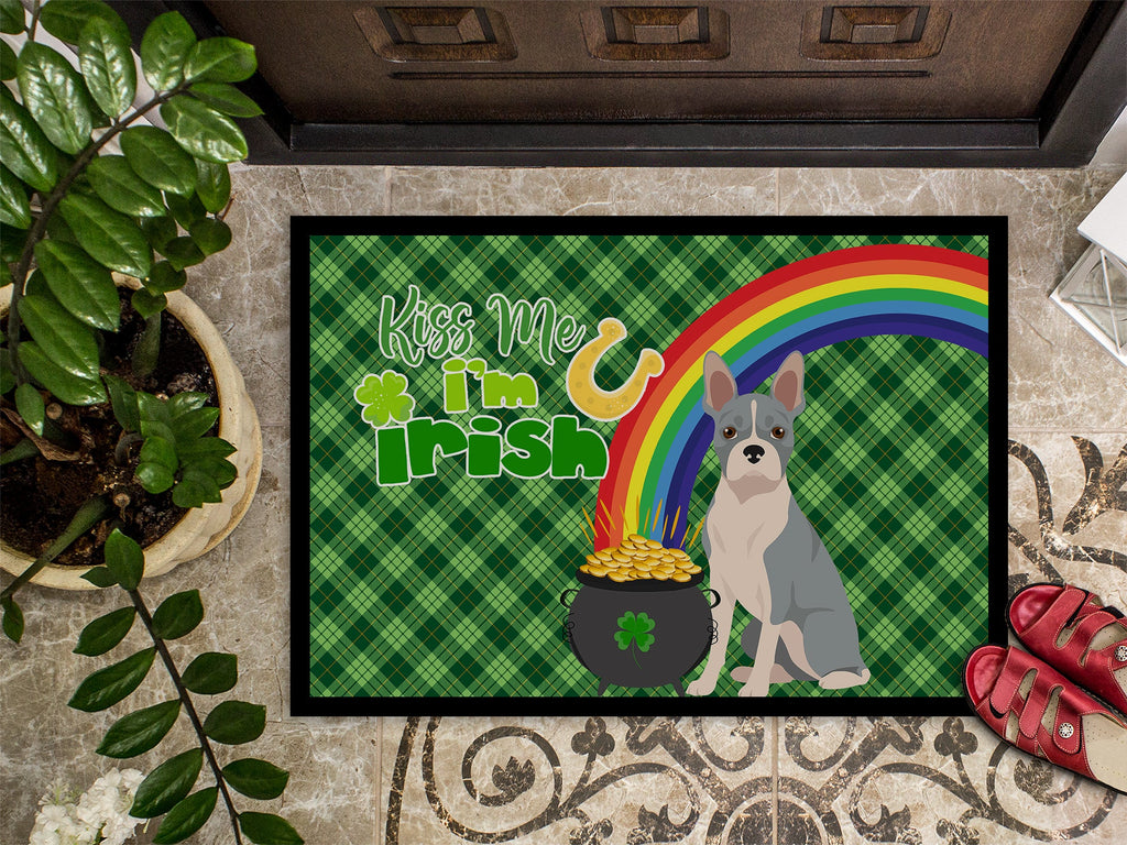 Blue Boston Terrier St. Patrick's Day Doormat Indoor Outdoor 24H X 36W Front Door Mat Rugs for Entryway, Non Slip Washable Low Pile,