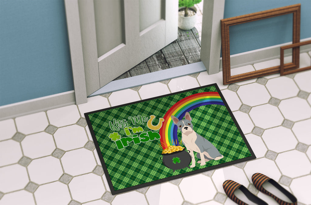 Blue Boston Terrier St. Patrick's Day Doormat Indoor Outdoor 24H X 36W Front Door Mat Rugs for Entryway, Non Slip Washable Low Pile,