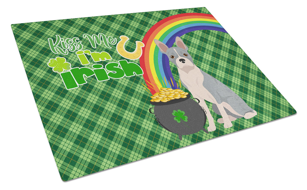 Blue Boston Terrier St. Patrick's Day Cutting Board Tempered Glass Kitchen Cutting Surface, Heat Resistant Chopping, Non-Slip Feet, Food Prep & Serving