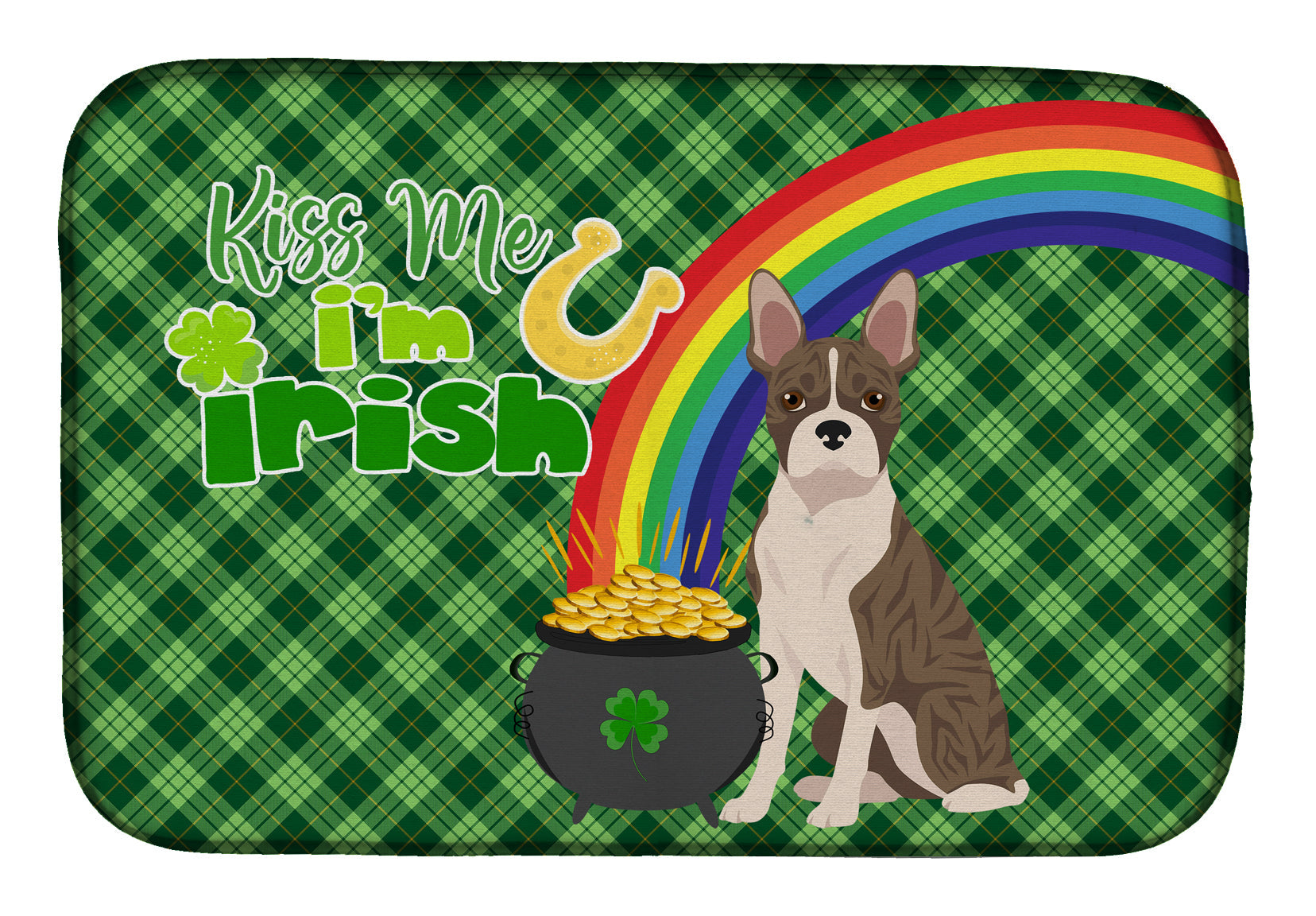 Brindle Boston Terrier St. Patrick's Day Dish Drying Mat Absorbent Dish Drying Mat Pad for Kitchen Counter Dish Drainer Mat for Countertop, 14 x 21", Multicolor