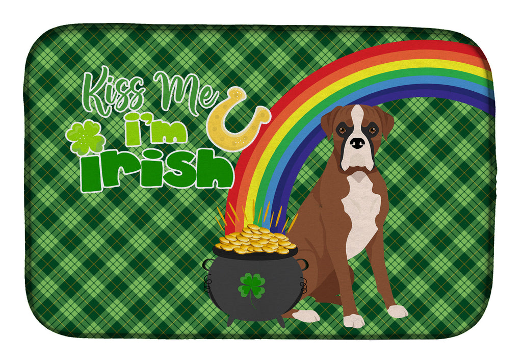 Natural Eared Red Fawn Boxer St. Patrick's Day Dish Drying Mat Absorbent Dish Drying Mat Pad for Kitchen Counter Dish Drainer Mat for Countertop, 14 x 21", Multicolor