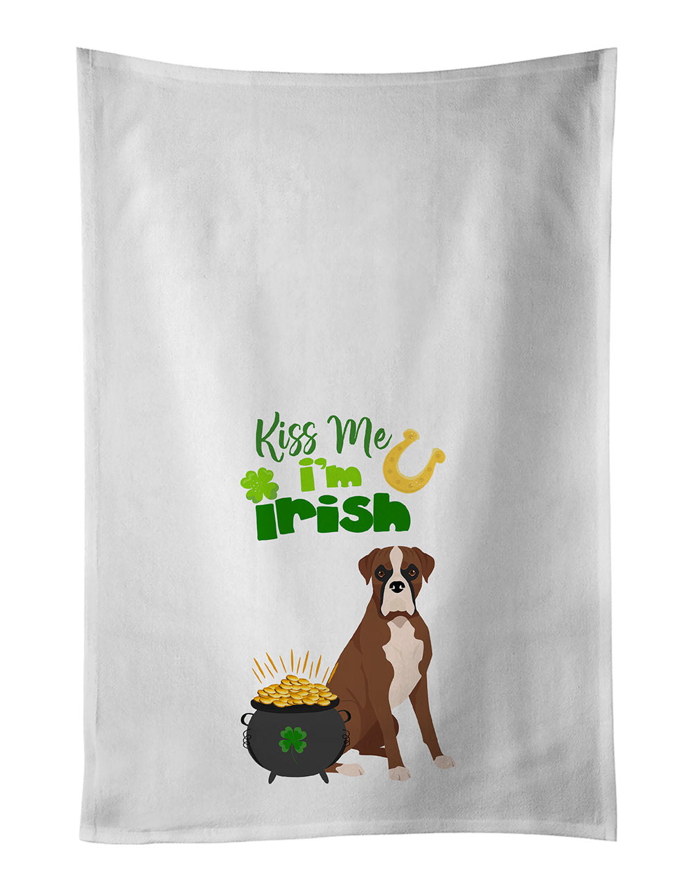 Natural Eared Red Fawn Boxer St. Patrick's Day Kitchen Towel Set of 2 White Dish Towels Decorative Bathroom Hand towel for Hand, Face, Hair, Yoga, Tea, Dishcloth, 19 X 28", White