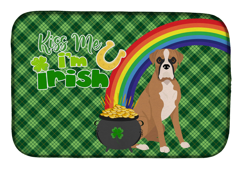 Natural Eared Fawn Boxer St. Patrick's Day Dish Drying Mat Absorbent Dish Drying Mat Pad for Kitchen Counter Dish Drainer Mat for Countertop, 14 x 21", Multicolor