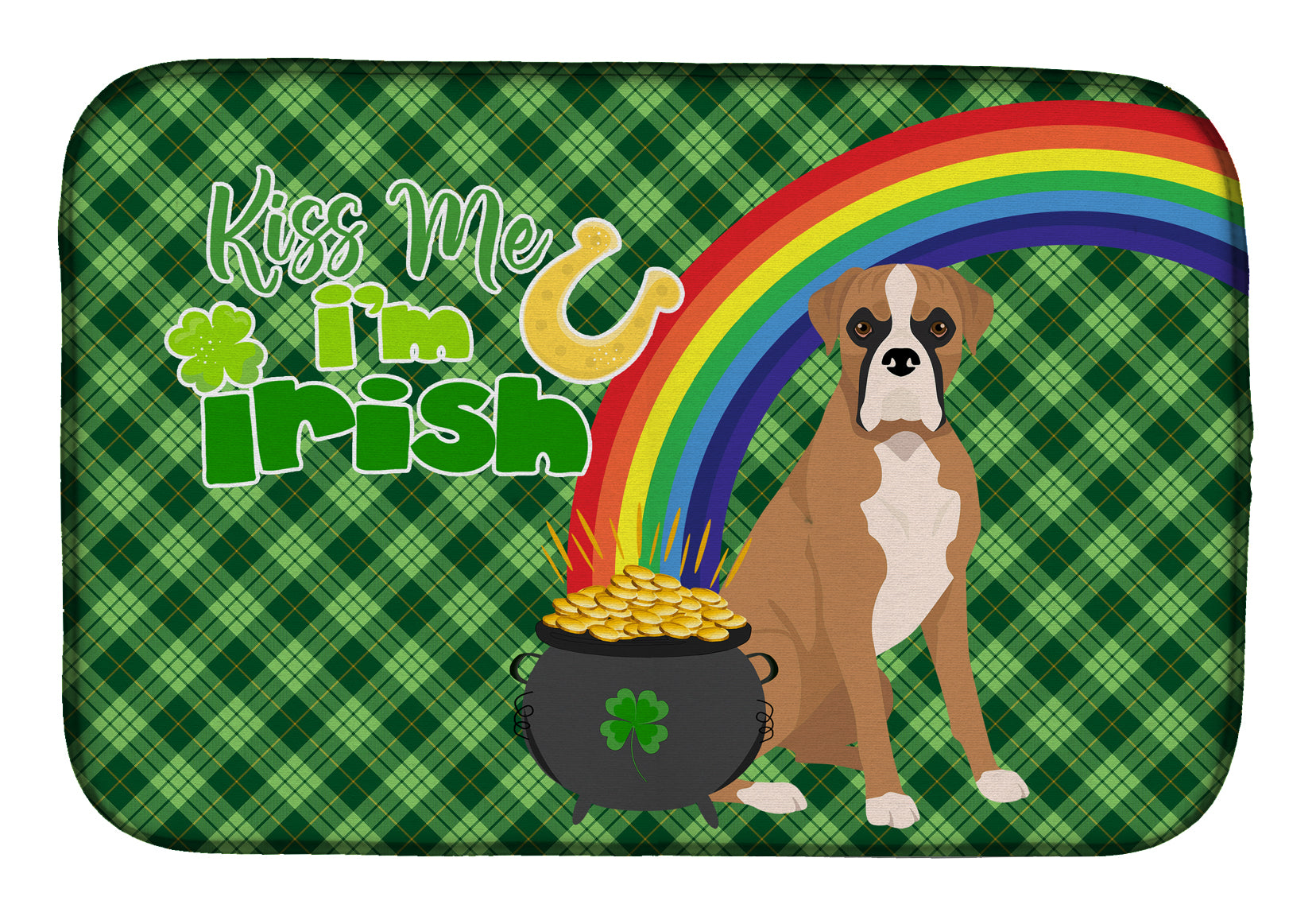 Natural Eared Fawn Boxer St. Patrick's Day Dish Drying Mat Absorbent Dish Drying Mat Pad for Kitchen Counter Dish Drainer Mat for Countertop, 14 x 21", Multicolor