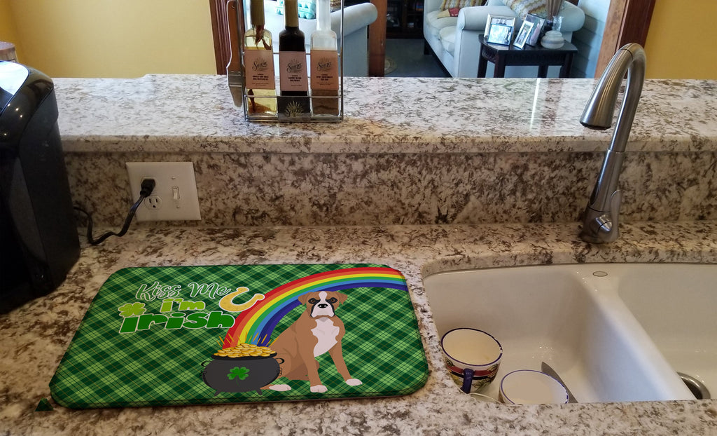 Natural Eared Fawn Boxer St. Patrick's Day Dish Drying Mat Absorbent Dish Drying Mat Pad for Kitchen Counter Dish Drainer Mat for Countertop, 14 x 21", Multicolor