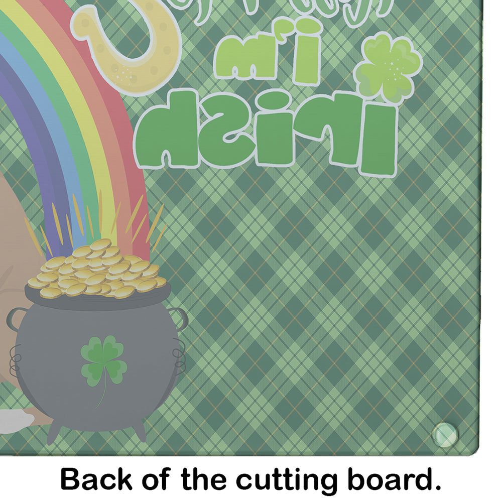 Natural Eared Fawn Boxer St. Patrick's Day Cutting Board Tempered Glass Kitchen Cutting Surface, Heat Resistant Chopping, Non-Slip Feet, Food Prep & Serving