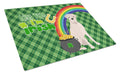 Natural Eared White Boxer St. Patrick's Day Cutting Board Tempered Glass Kitchen Cutting Surface, Heat Resistant Chopping, Non-Slip Feet, Food Prep & Serving