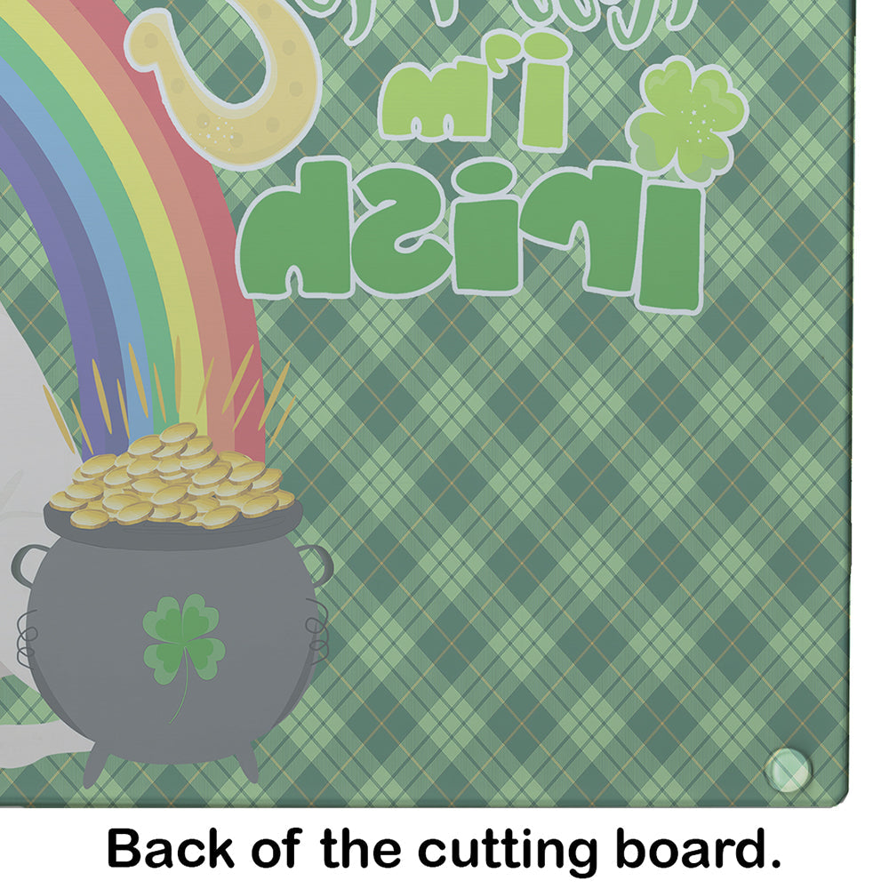 Natural Eared White Boxer St. Patrick's Day Cutting Board Tempered Glass Kitchen Cutting Surface, Heat Resistant Chopping, Non-Slip Feet, Food Prep & Serving