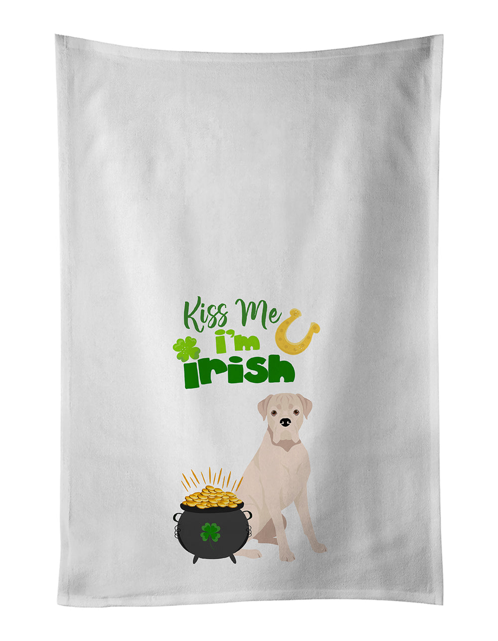 Natural Eared White Boxer St. Patrick's Day Kitchen Towel Set of 2 White Dish Towels Decorative Bathroom Hand towel for Hand, Face, Hair, Yoga, Tea, Dishcloth, 19 X 28", White
