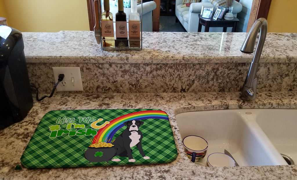 Natural Eared Black Boxer St. Patrick's Day Dish Drying Mat Absorbent Dish Drying Mat Pad for Kitchen Counter Dish Drainer Mat for Countertop, 14 x 21", Multicolor