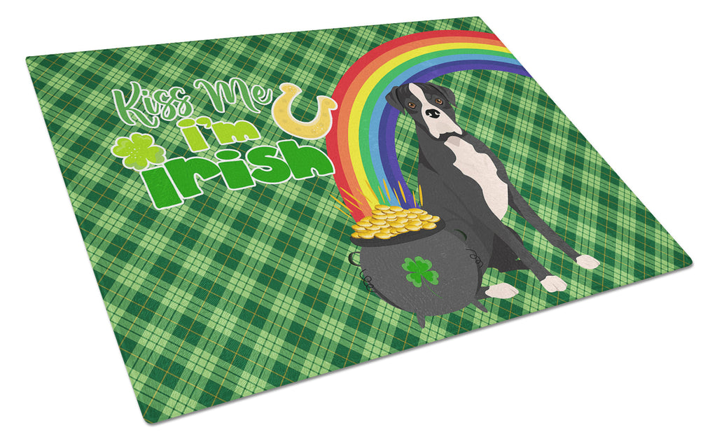 Natural Eared Black Boxer St. Patrick's Day Cutting Board Tempered Glass Kitchen Cutting Surface, Heat Resistant Chopping, Non-Slip Feet, Food Prep & Serving