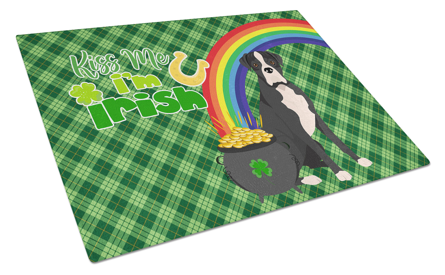 Natural Eared Black Boxer St. Patrick's Day Cutting Board Tempered Glass Kitchen Cutting Surface, Heat Resistant Chopping, Non-Slip Feet, Food Prep & Serving