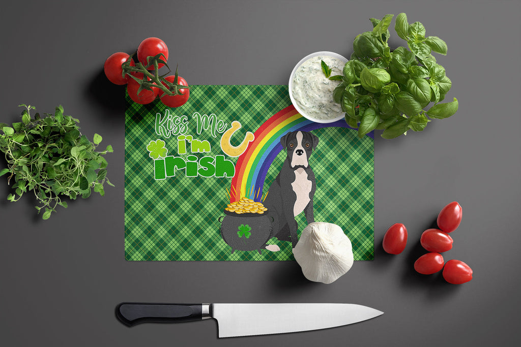 Natural Eared Black Boxer St. Patrick's Day Cutting Board Tempered Glass Kitchen Cutting Surface, Heat Resistant Chopping, Non-Slip Feet, Food Prep & Serving
