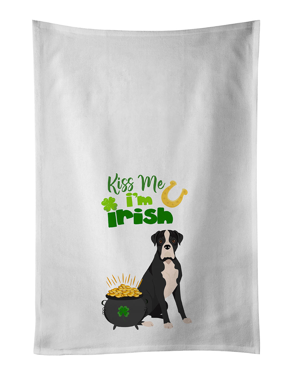 Natural Eared Black Boxer St. Patrick's Day Kitchen Towel Set of 2 White Dish Towels Decorative Bathroom Hand towel for Hand, Face, Hair, Yoga, Tea, Dishcloth, 19 X 28", White