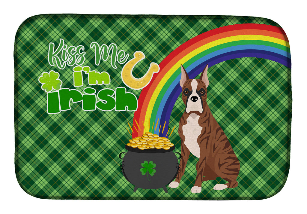 Red Brindle Boxer St. Patrick's Day Dish Drying Mat Absorbent Dish Drying Mat Pad for Kitchen Counter Dish Drainer Mat for Countertop, 14 x 21", Multicolor