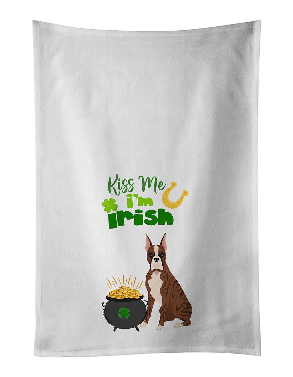Red Brindle Boxer St. Patrick's Day Kitchen Towel Set of 2 White Dish Towels Decorative Bathroom Hand towel for Hand, Face, Hair, Yoga, Tea, Dishcloth, 19 X 28", White