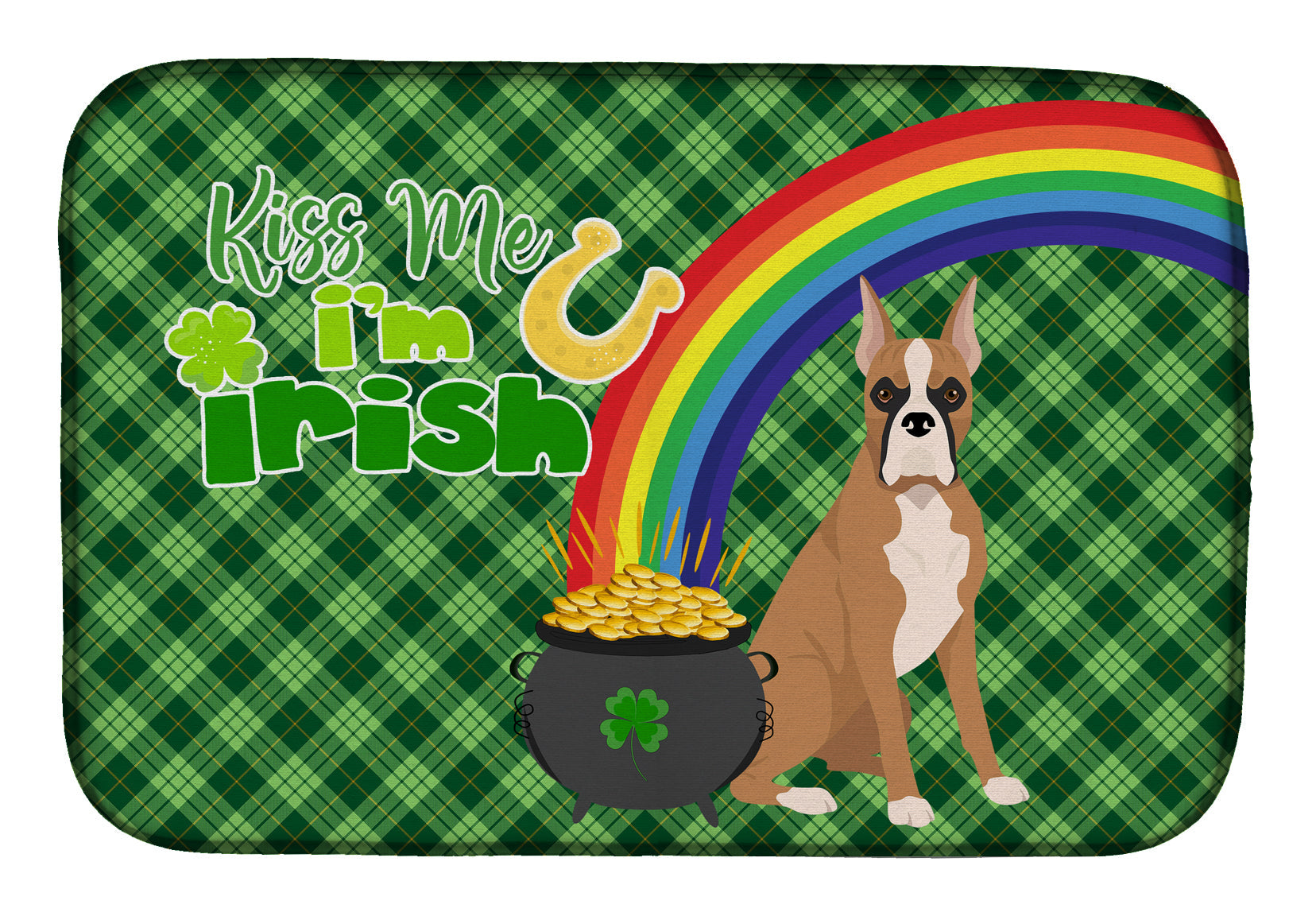 Fawn Boxer St. Patrick's Day Dish Drying Mat Absorbent Dish Drying Mat Pad for Kitchen Counter Dish Drainer Mat for Countertop, 14 x 21", Multicolor