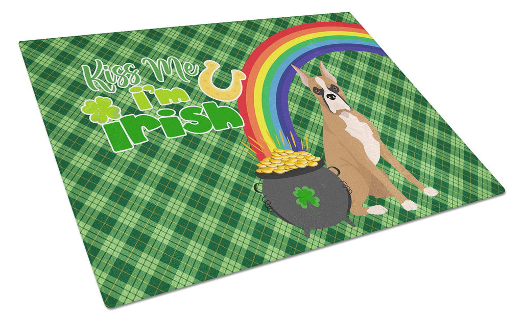Fawn Boxer St. Patrick's Day Cutting Board Tempered Glass Kitchen Cutting Surface, Heat Resistant Chopping, Non-Slip Feet, Food Prep & Serving