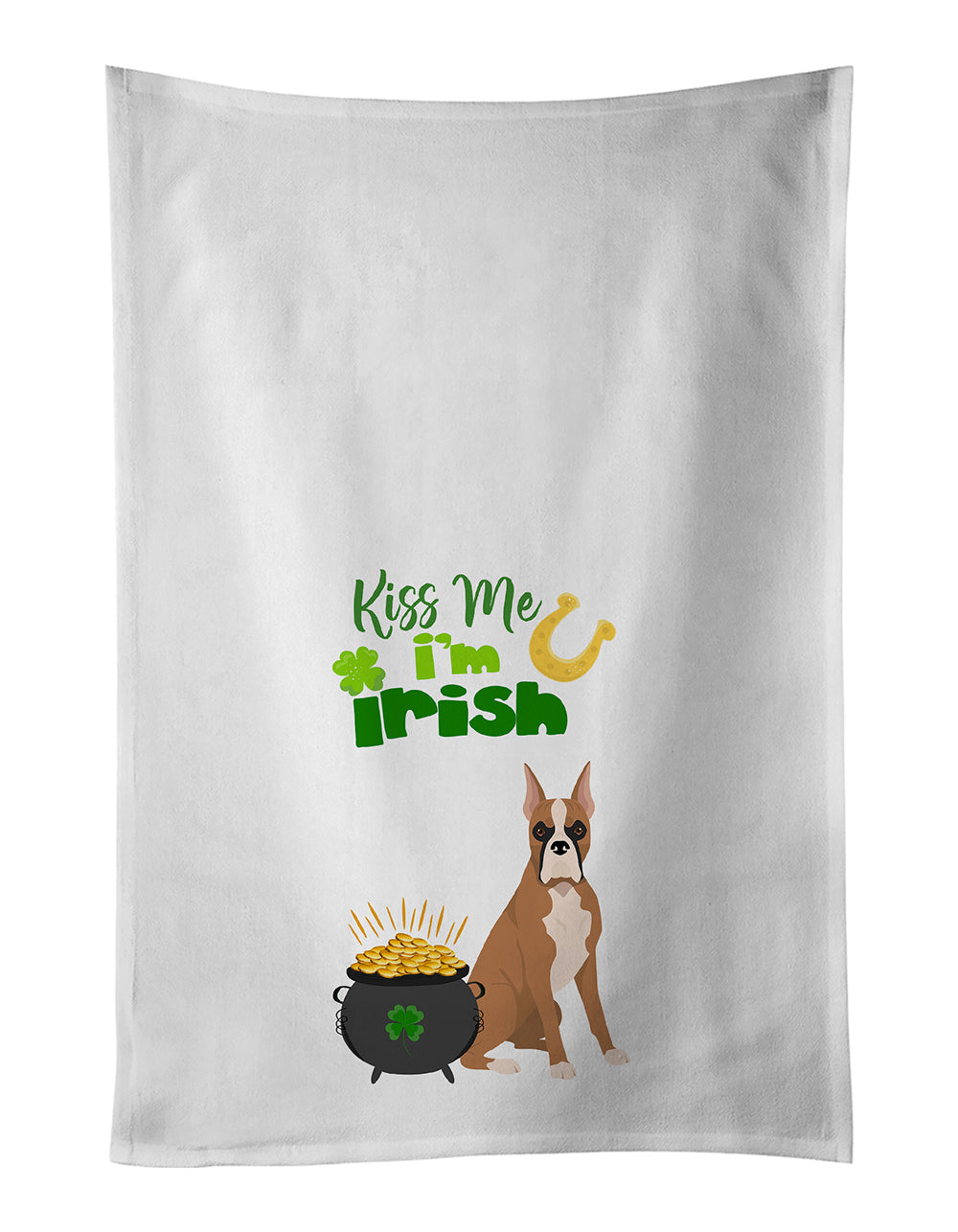 Fawn Boxer St. Patrick's Day Kitchen Towel Set of 2 White Dish Towels Decorative Bathroom Hand towel for Hand, Face, Hair, Yoga, Tea, Dishcloth, 19 X 28", White