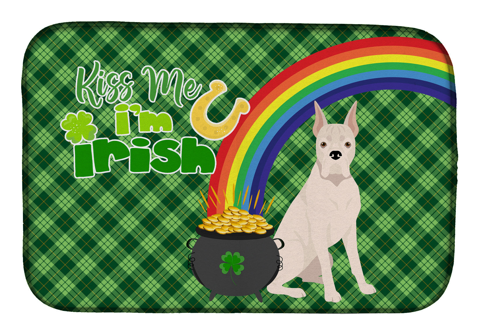 White Boxer St. Patrick's Day Dish Drying Mat Absorbent Dish Drying Mat Pad for Kitchen Counter Dish Drainer Mat for Countertop, 14 x 21", Multicolor