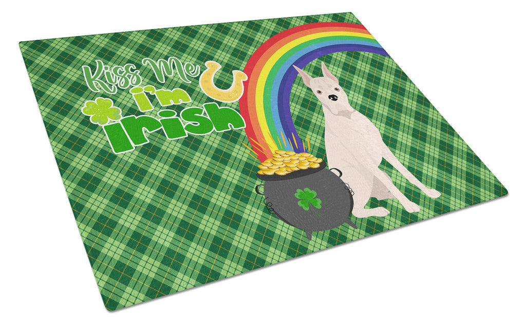 White Boxer St. Patrick's Day Cutting Board Tempered Glass Kitchen Cutting Surface, Heat Resistant Chopping, Non-Slip Feet, Food Prep & Serving