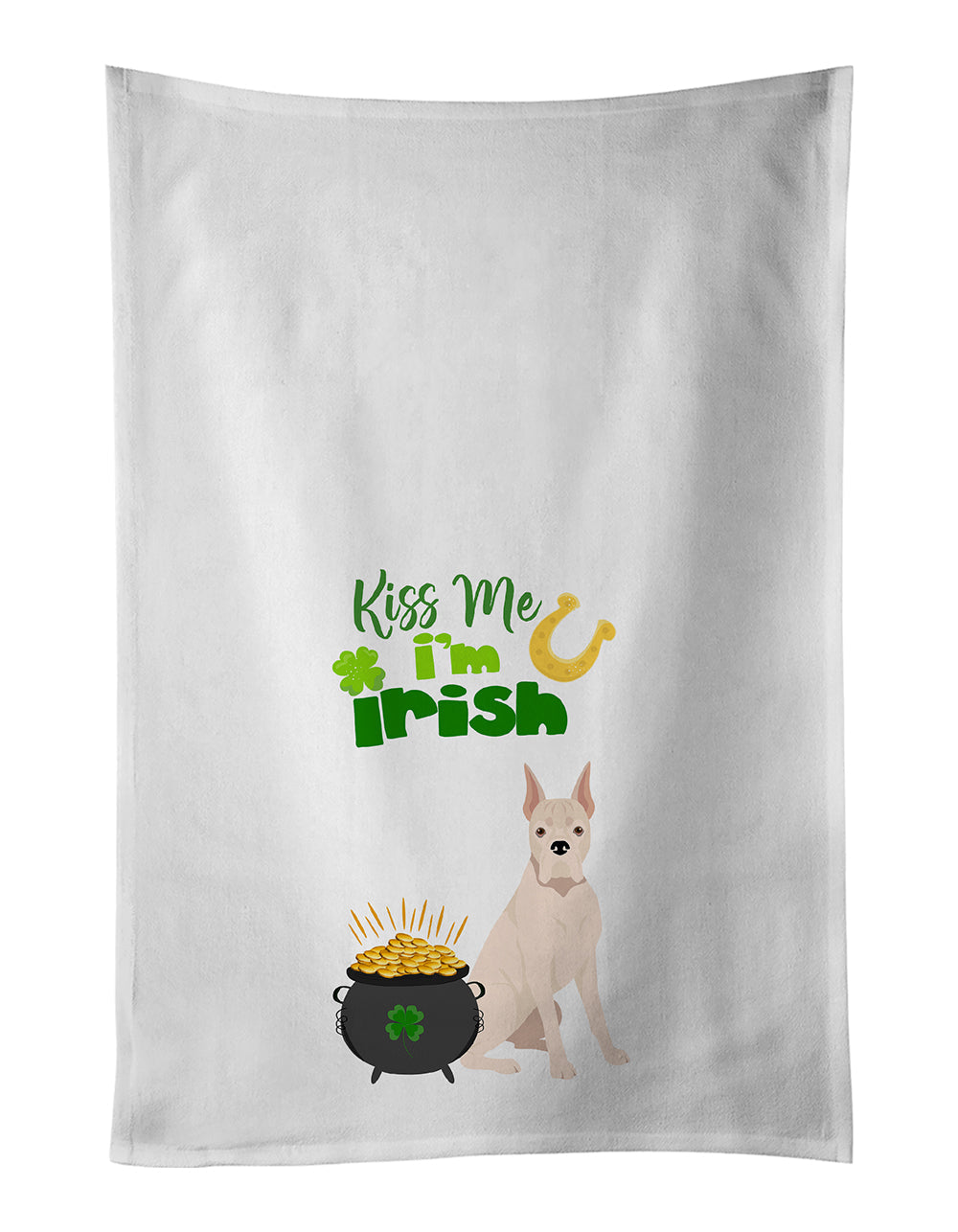 White Boxer St. Patrick's Day Kitchen Towel Set of 2 White Dish Towels Decorative Bathroom Hand towel for Hand, Face, Hair, Yoga, Tea, Dishcloth, 19 X 28", White