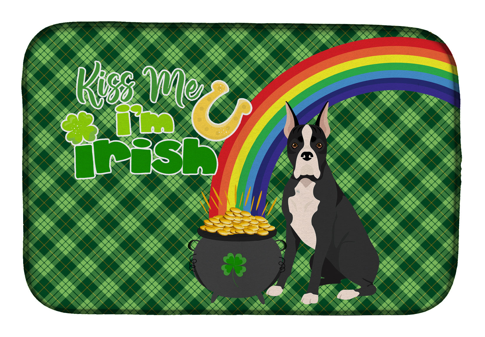 Black Boxer St. Patrick's Day Dish Drying Mat Absorbent Dish Drying Mat Pad for Kitchen Counter Dish Drainer Mat for Countertop, 14 x 21", Multicolor