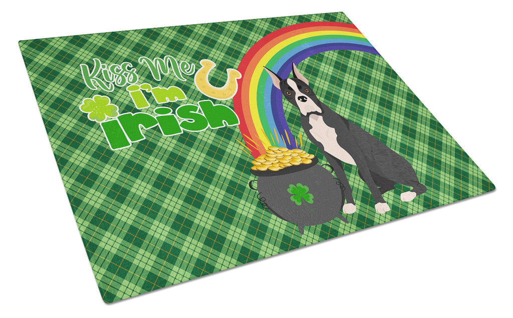 Black Boxer St. Patrick's Day Cutting Board Tempered Glass Kitchen Cutting Surface, Heat Resistant Chopping, Non-Slip Feet, Food Prep & Serving