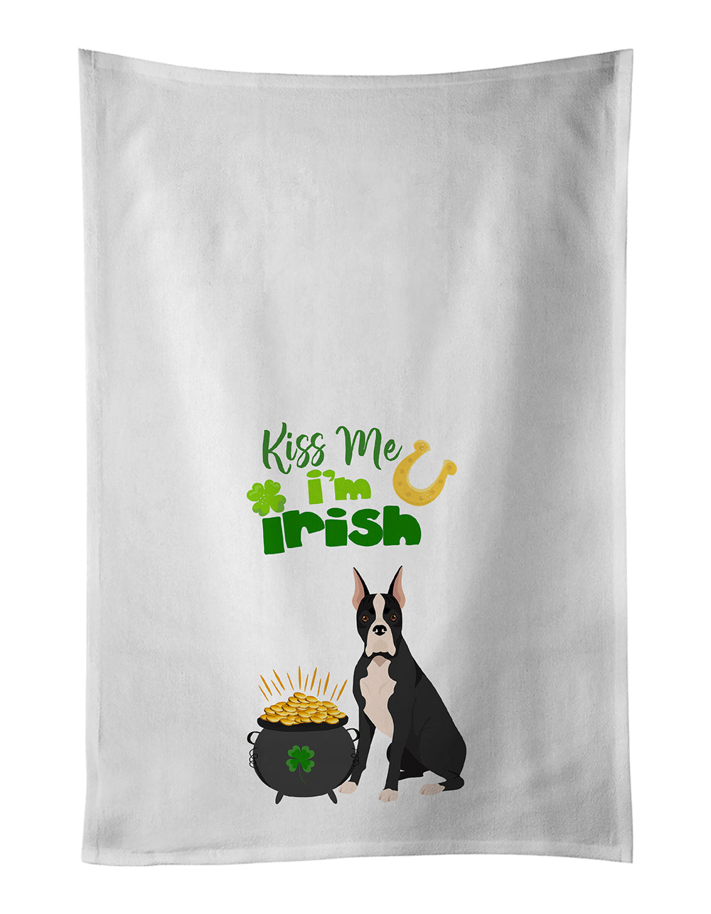 Black Boxer St. Patrick's Day Kitchen Towel Set of 2 White Dish Towels Decorative Bathroom Hand towel for Hand, Face, Hair, Yoga, Tea, Dishcloth, 19 X 28", White