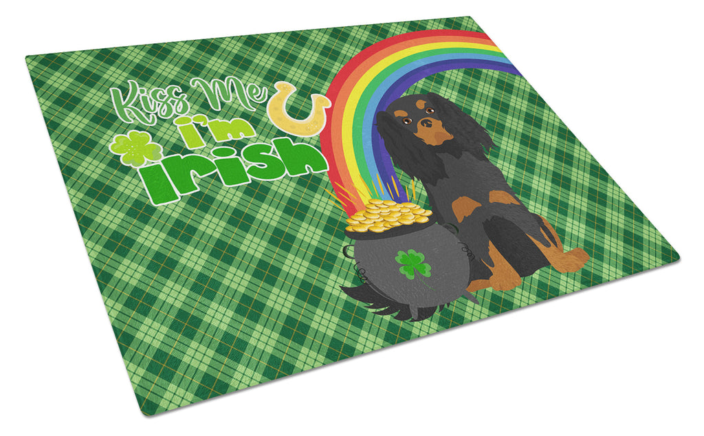 Black and Tan Cavalier Spaniel St. Patrick's Day Cutting Board Tempered Glass Kitchen Cutting Surface, Heat Resistant Chopping, Non-Slip Feet, Food Prep & Serving