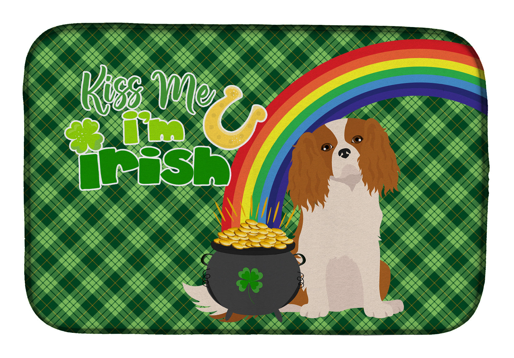 Blenheim Cavalier Spaniel St. Patrick's Day Dish Drying Mat Absorbent Dish Drying Mat Pad for Kitchen Counter Dish Drainer Mat for Countertop, 14 x 21", Multicolor